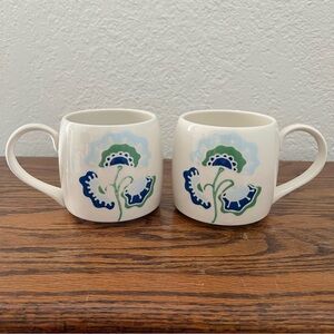 Anthropologie Melanie McEvoy Queensland Blue Floral Coffee Mugs
